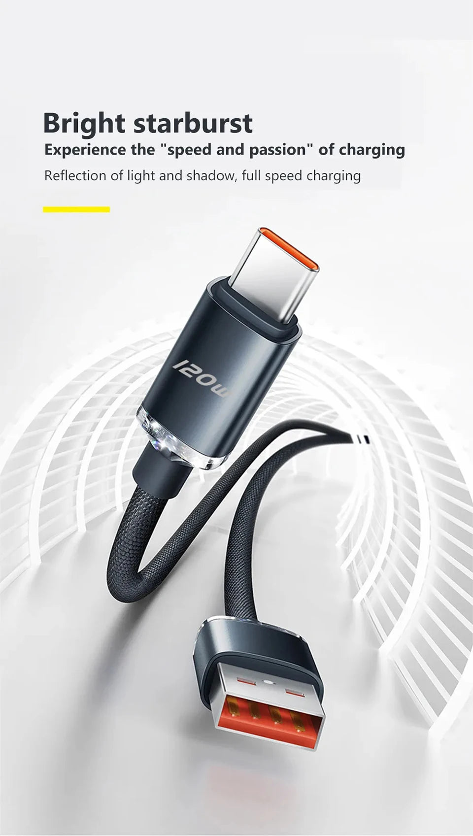 120W 6A Fast Charge USB Type-C Cable, compatible with Samsung, Realme, Xiaomi, Huawei