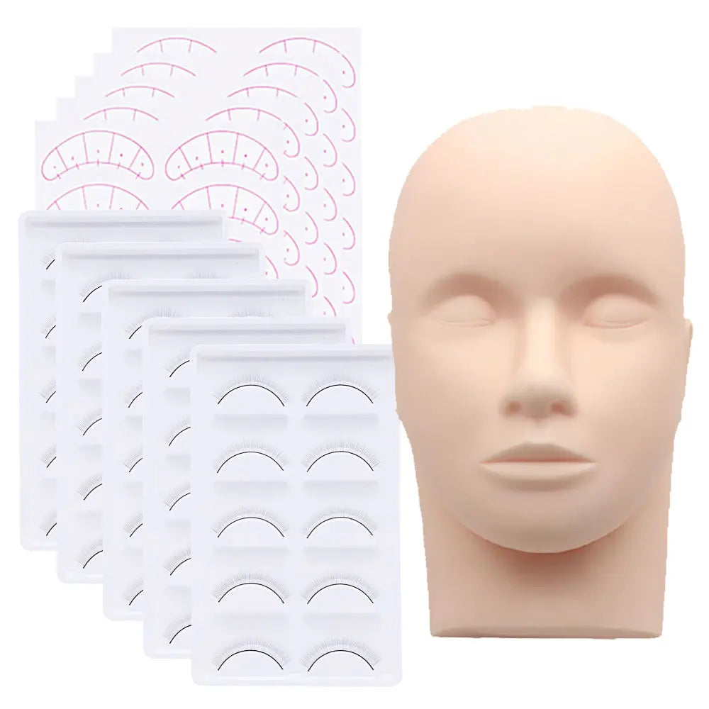 Mannequin Head for Eyelash Extension With Practice Eyelashes Silicone Mannequin Head Eye Pads Lash Extension Supplies Kits