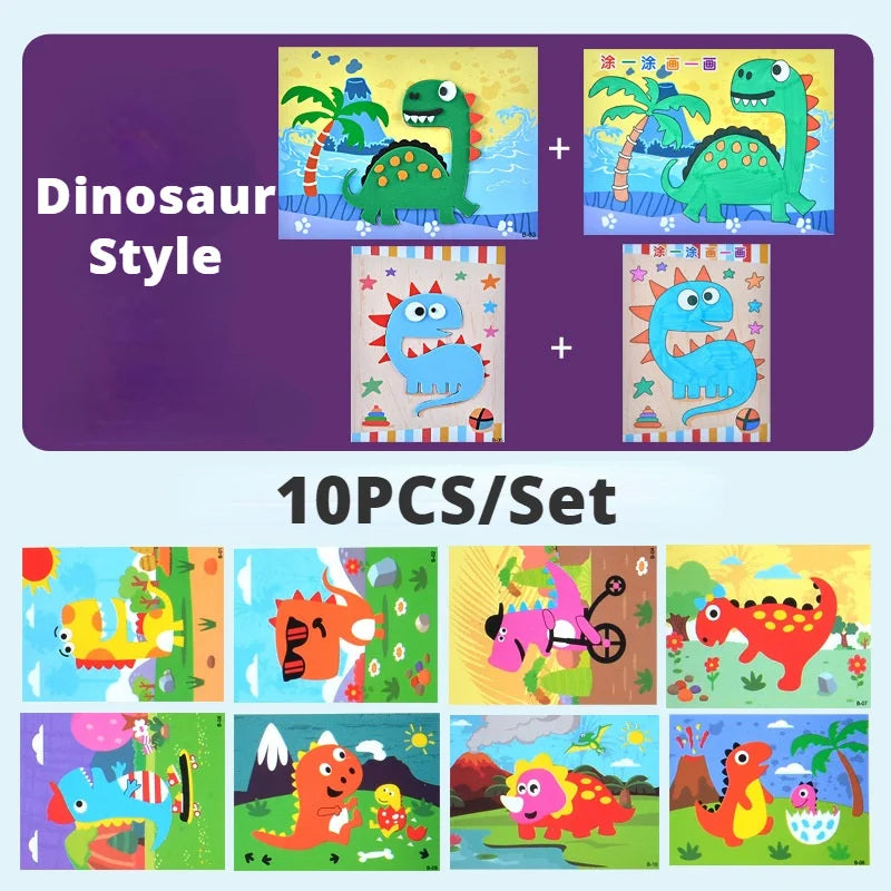 10 colorful 3D EVA foam stickers of cartoon dinosaurs and animals