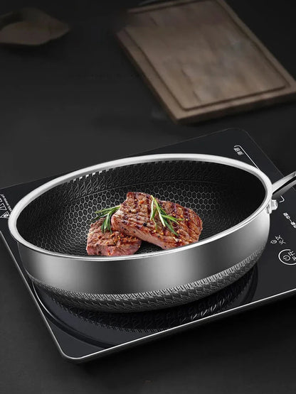 Tri-Ply Stainless Steel Frying Pan 316 Wok with Double-Sided Honeycomb Design