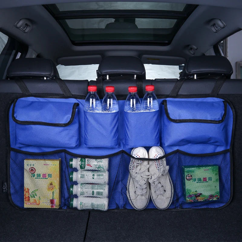 High Capacity Car Trunk Organizer with Adjustable Backseat Storage Bag and Net