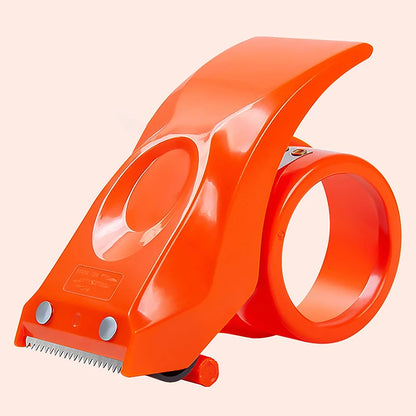 Heavy duty shipping tape dispenser with large transparent tape and built-in cutter.