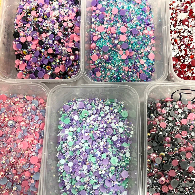 Flat Back Resin Rhinestones and Pearl Beads Mix for DIY Crafts, Nails, Face Art