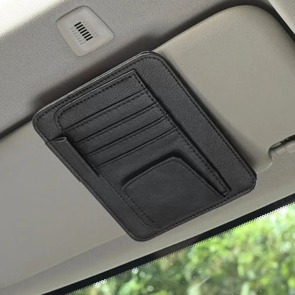 Multi-Pocket Leather Car Sun Visor Organizer for Sunglasses and Cards