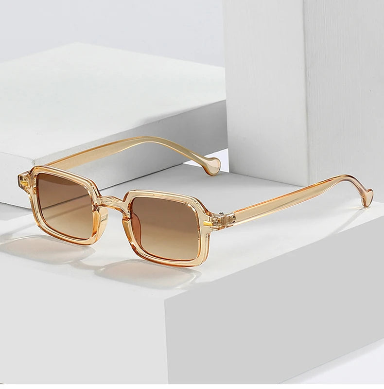 SO&EI fashion square sunglasses with retro rivet decoration and gradient UV400 lenses, available in leopard and blue, designed for women and men.