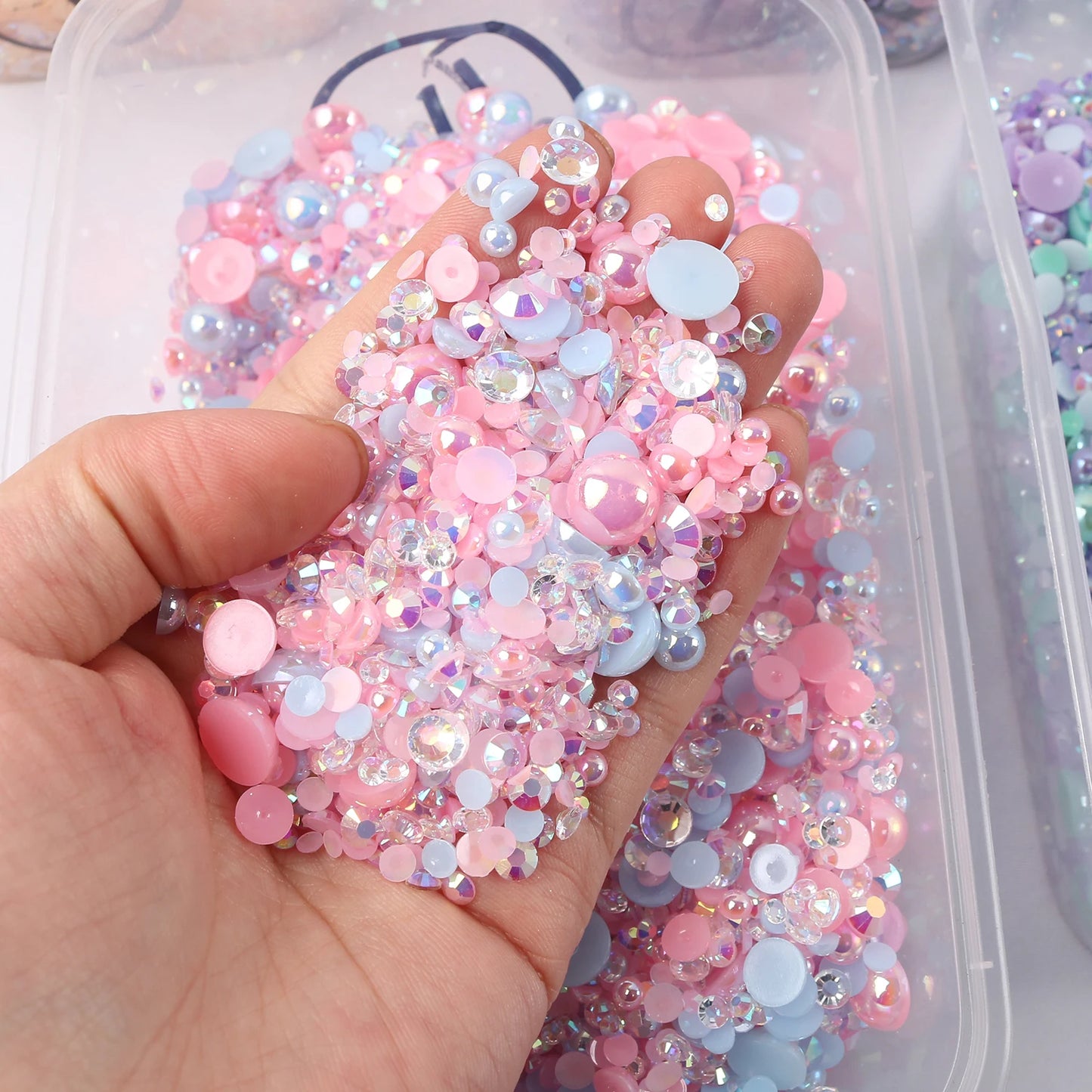 Flat Back Resin Rhinestones and Pearl Beads Mix for DIY Crafts, Nails, Face Art