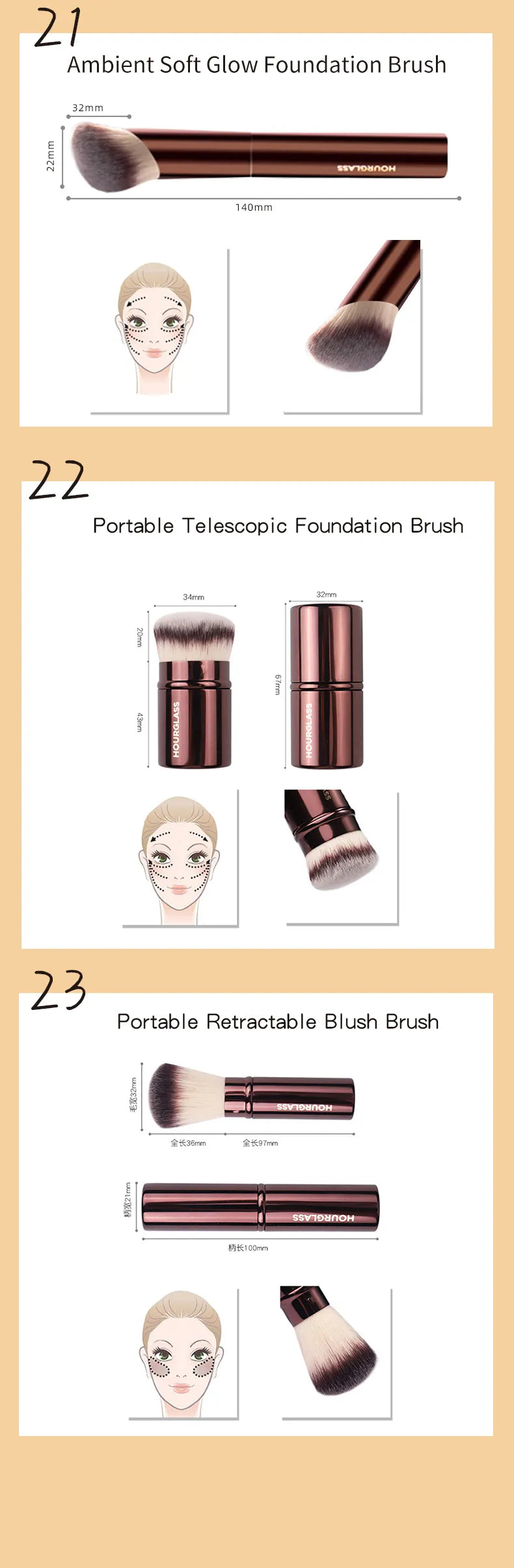 Hourglass Multi-Use Makeup Brush for Foundation, Blush, Eye Shadow, and More