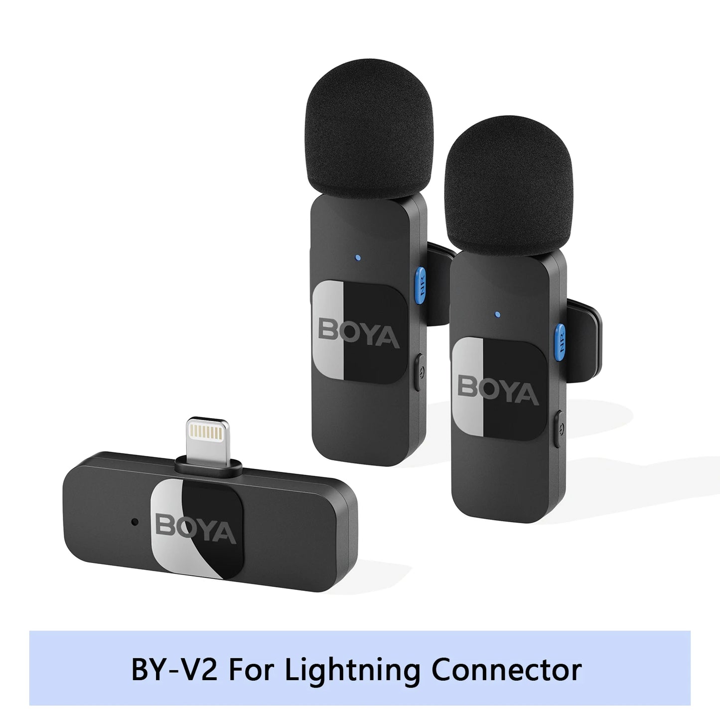 Compact BOYA BY-V wireless lavalier microphone for high-quality audio recording, ideal for live broadcasts, gaming, and vlogging.