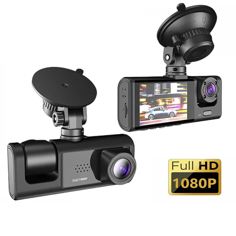 Baideluo dash cam with IR night vision, 1080P resolution, 2" IPS screen, and 3 cameras.