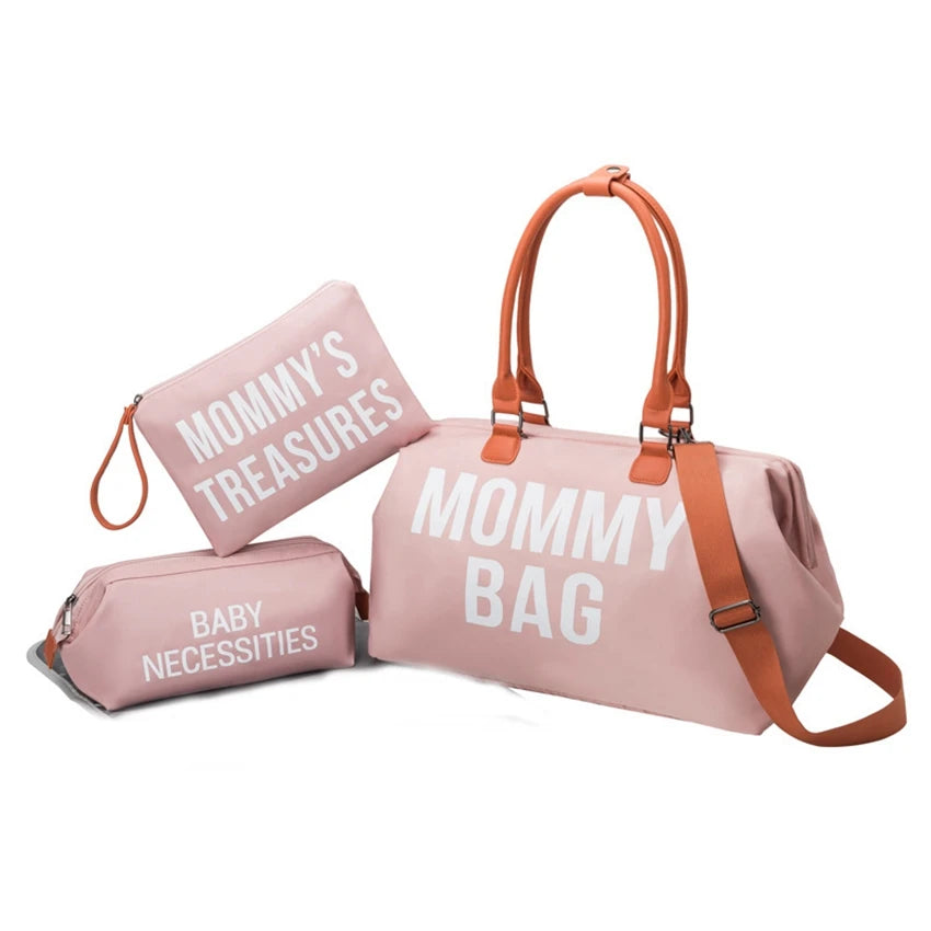 Portable travel mommy bag in a stylish print pattern, large-capacity design with an insulated compartment for milk bottles.