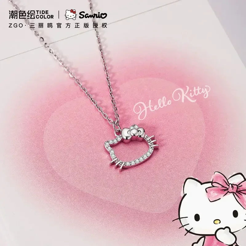 Kawaii Hello Kitty Crystal Pendant Necklace - Elegant White Zircon Jewelry for Girls