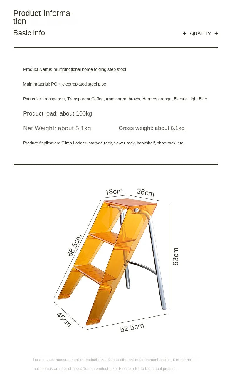 Acrylic Transparent Plastic Folding Stepladder – 3-Step Indoor Ladder