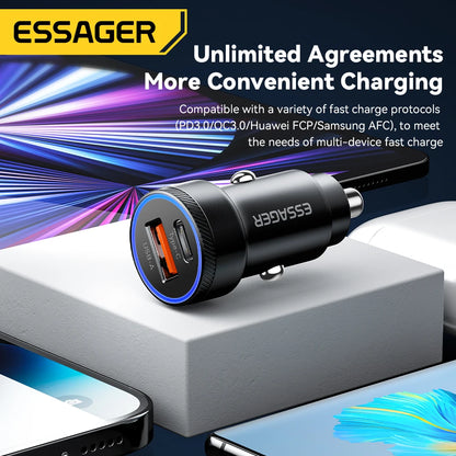 Essager 54W USB Car Charger QC 3.0 PD 3.0 Fast Charging Dual Port with LED