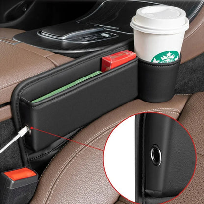 Leather Car Seat Gap Organizer with Cup Holder - Multifunction Console Crevice Filler