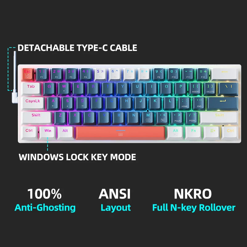 MACHENIKE K500-B61 Mini Mechanical Gaming Keyboard - 60% RGB Hot-Swappable