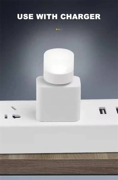 USB LED plug lamp, 1W night light providing warm white illumination. Available individually or in packs of 10, perfect for reading and portable lighting