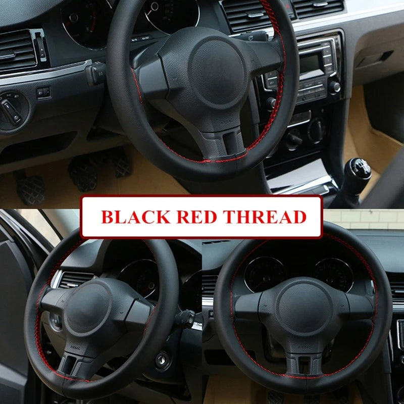 DIY Soft Fiber Leather Steering Wheel Cover Universal Braid with Needles & Thread