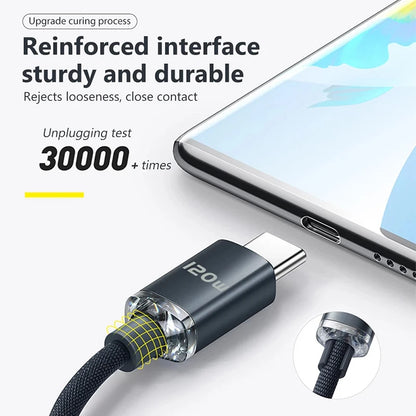 120W 6A Fast Charge USB Type-C Cable, compatible with Samsung, Realme, Xiaomi, Huawei