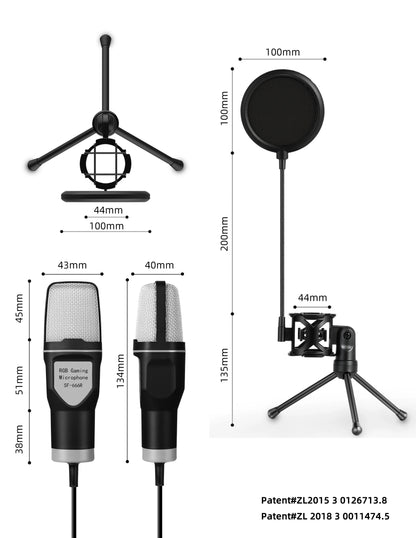 SF666R USB Microphone with RGB Lighting - Condenser Gaming Mic for PC