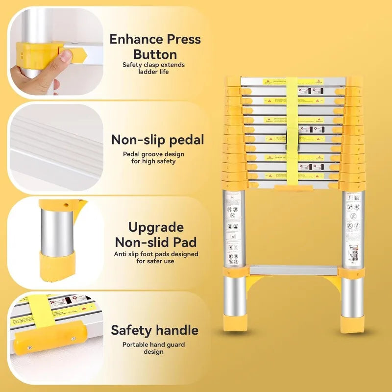 3-step aluminum folding ladder with anti-slip pedals and telescoping design, supports up to 330 lbs. Ideal for versatile tasks and easy storage.