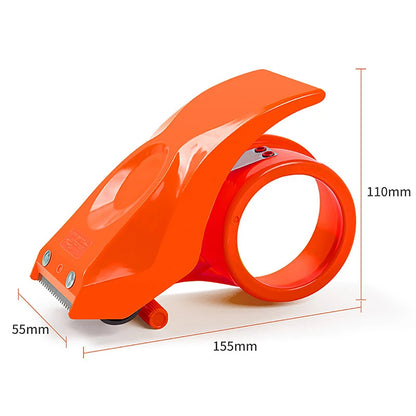 Heavy duty shipping tape dispenser with large transparent tape and built-in cutter.