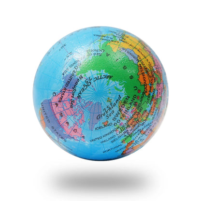 Stress Relief PU Foam Globe Squeeze Ball Toy for Kids & Adults