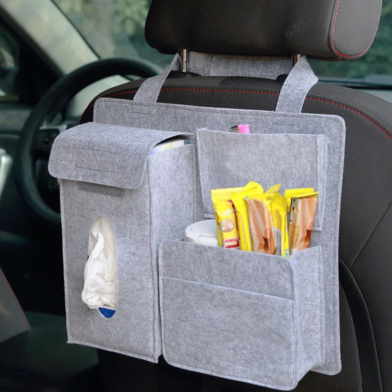 Multi-Pocket Car Seat Back Organizer - Felt Travel Hanging Bag with Storage Pockets