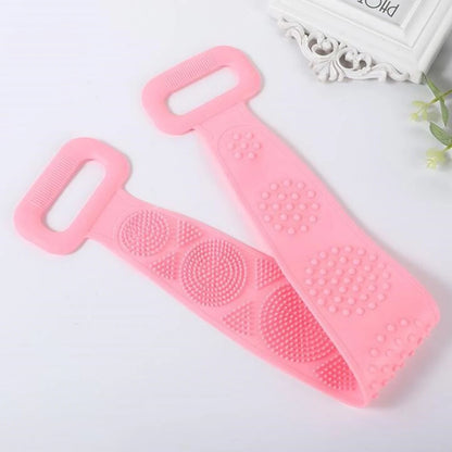 Silicone body scrubber bath brush with long strap for exfoliating and back massage