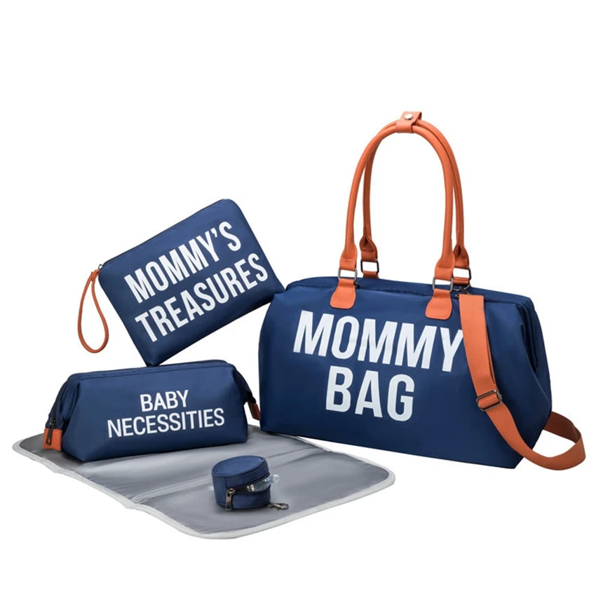 Portable travel mommy bag in a stylish print pattern, large-capacity design with an insulated compartment for milk bottles.