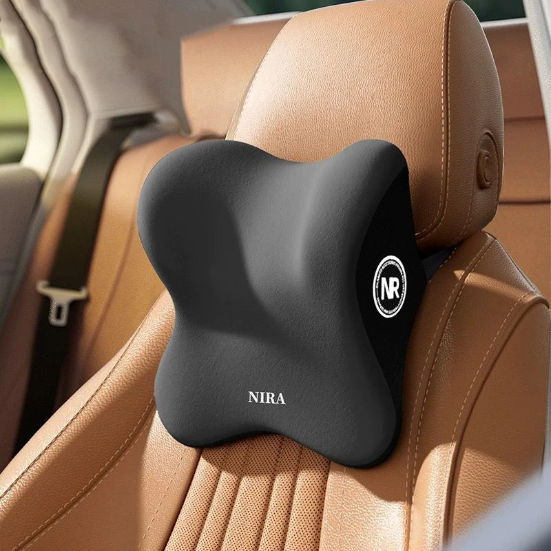 Memory foam car headrest pillow with lumbar support and adjustable strap