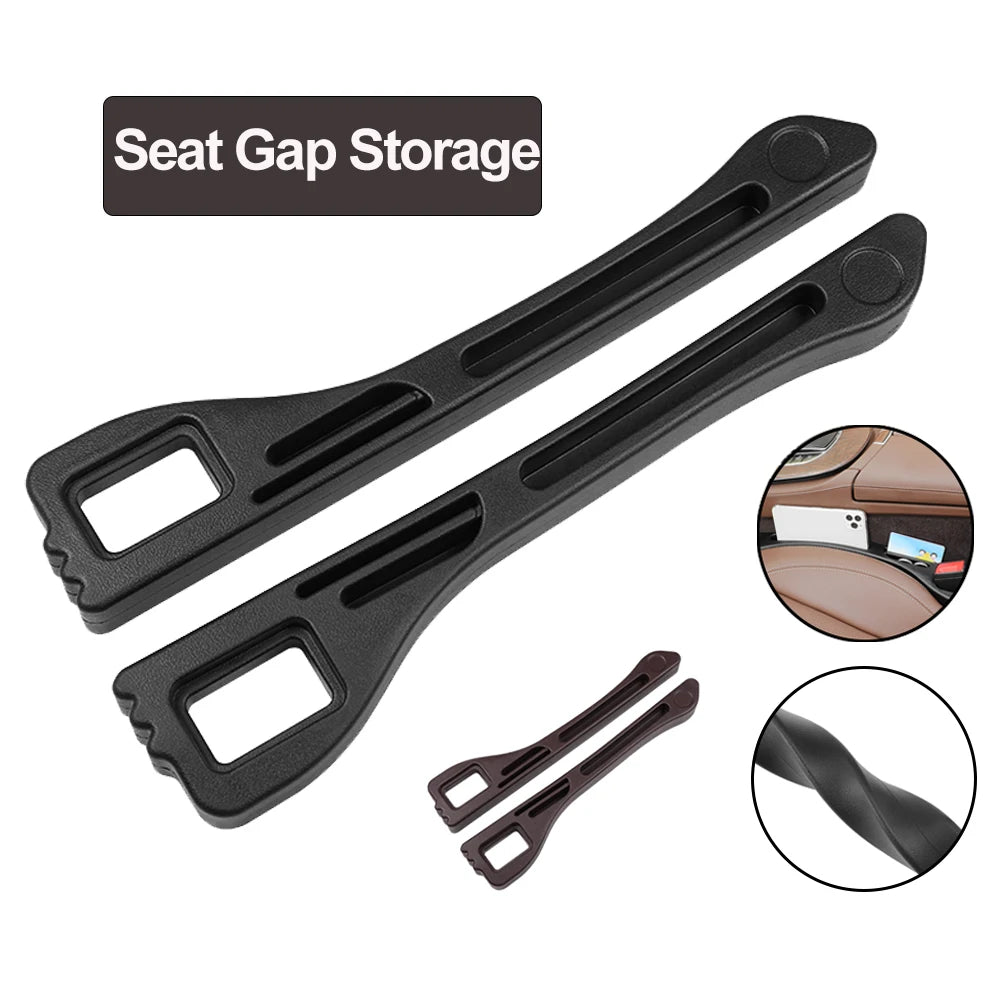 Car seat gap filler organizer with 3 grooves for small items, waterproof PU material.