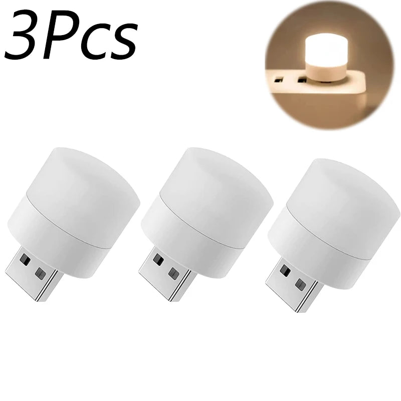 USB LED plug lamp, 1W night light providing warm white illumination. Available individually or in packs of 10, perfect for reading and portable lighting