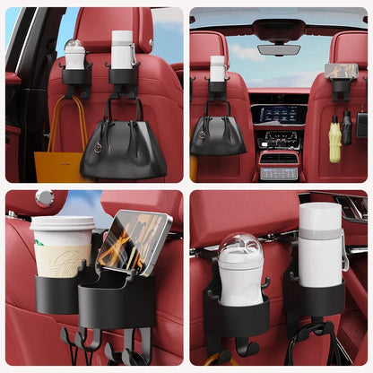 Universal Car Seat Headrest Hook Hanger with Cup Holder - Multi-Functional Storage Organizer