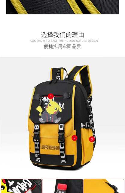 Pikachu PKQ Lightweight School Bag for Kids - Trendy Anime Kawaii Backpack by MINISO