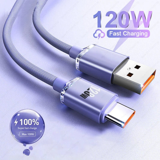 120W 6A Fast Charge USB Type-C Cable, compatible with Samsung, Realme, Xiaomi, Huawei