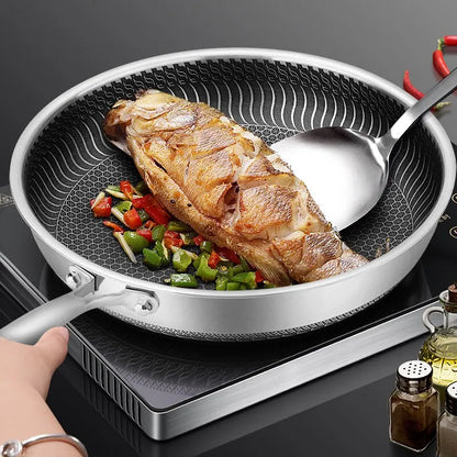 Tri-Ply Stainless Steel Frying Pan 316 Wok with Double-Sided Honeycomb Design