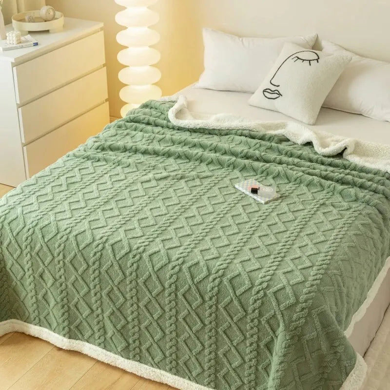 Tapestry lamb wool blanket, thickened for warmth, perfect for home or office use.