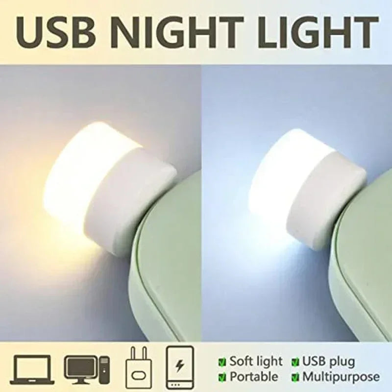 Mini USB Night Light in warm white LED, compact and energy-efficient. Ideal for reading and night lighting. Plugs into any USB port for instant illumination. Available individually or in packs of 50.