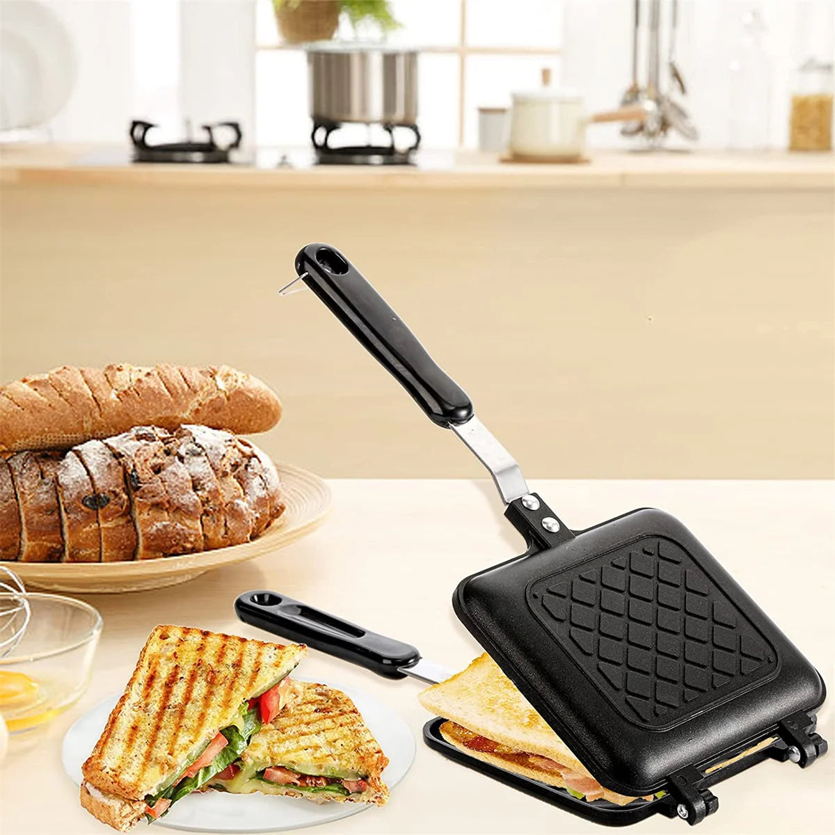 Double Sided Non-stick Frying Pan Sandwich Maker with Handle