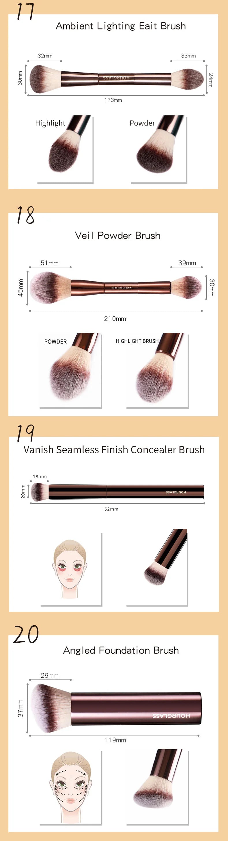 Hourglass Multi-Use Makeup Brush for Foundation, Blush, Eye Shadow, and More