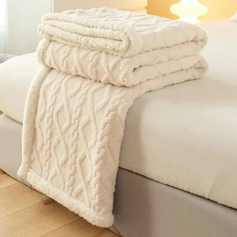 Tapestry lamb wool blanket, thickened for warmth, perfect for home or office use.