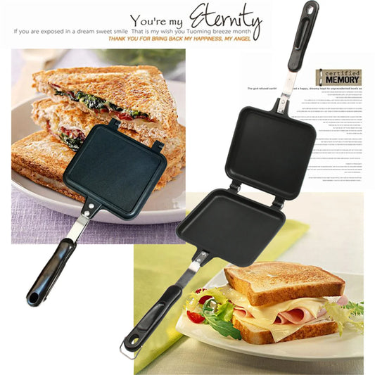 Double Sided Non-stick Frying Pan Sandwich Maker with Handle, Aluminum Alloy