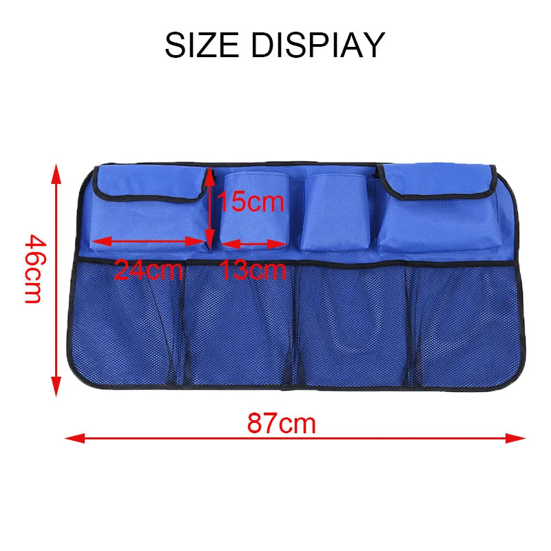 High Capacity Car Trunk Organizer with Adjustable Backseat Storage Bag and Net