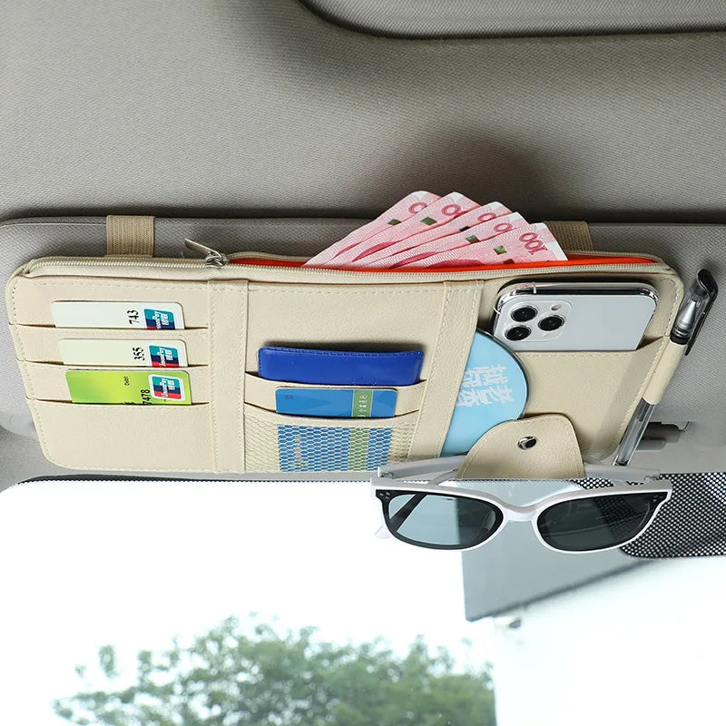 JLEC Leather Car Sun Visor Organizer for Sunglasses and Cards in Trucks