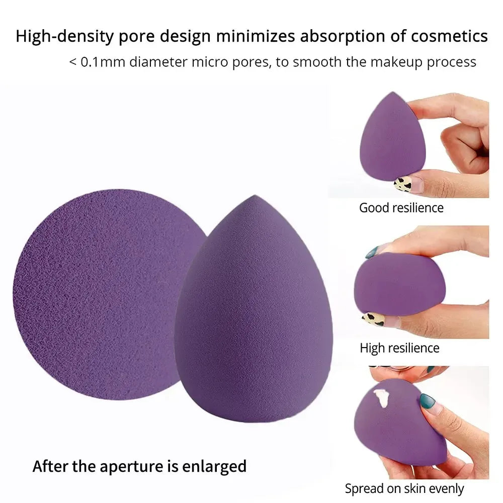 Assorted makeup sponges and puffs in a set of 4/8, ideal for applying foundation, concealer, and blush. Made of soft latex, perfect for a smooth, flawless makeup finish.