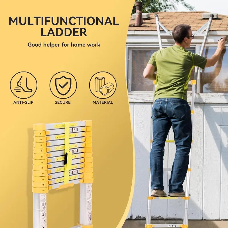 3-step aluminum folding ladder with anti-slip pedals and telescoping design, supports up to 330 lbs. Ideal for versatile tasks and easy storage.