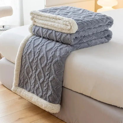 Tapestry lamb wool blanket, thickened for warmth, perfect for home or office use.