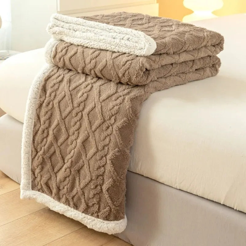 Tapestry lamb wool blanket, thickened for warmth, perfect for home or office use.