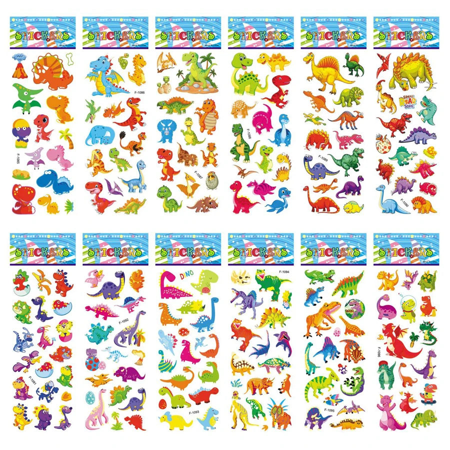 Five sheets of colorful puffy stickers featuring various cartoon designs, perfect for kids' scrapbooking and holiday gifts.