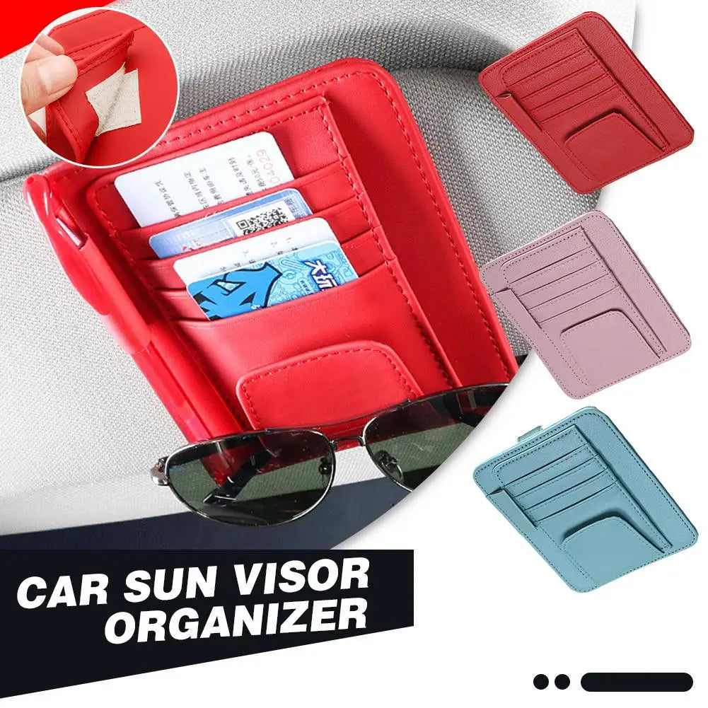 Multi-Pocket Leather Car Sun Visor Organizer for Sunglasses and Cards